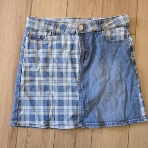Blue Plaid Denim Skirt Size 10-12